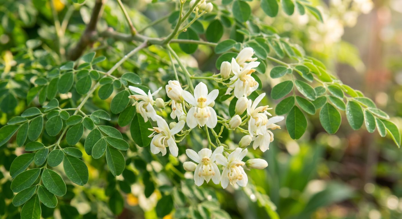 Moringa leaves and blossoms
